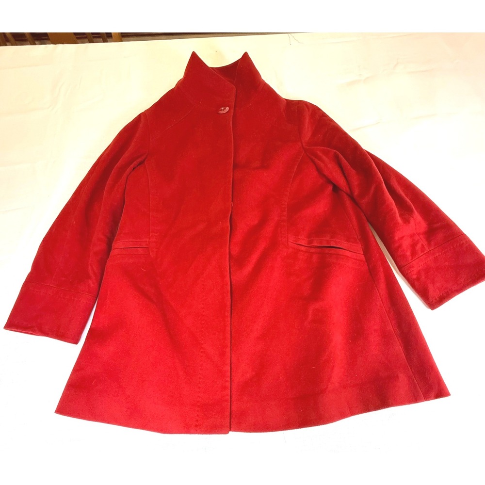 Katherine Kelly Womens‎ Red 100% Chasmere Funnel Neck Swing Coat Size 10
